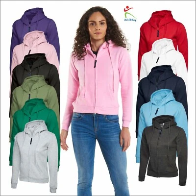 Uneek Ladies Classic Full Zip Hooded Sweatshirt Casual Womens Pullover Hoody TOP - Image 1 of 4