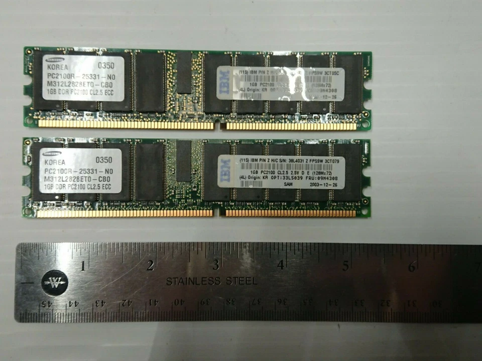 2-pack Samsung PC2100R 1GB DDR PC2100 CL2.5 ECC RAM (IBM FRU 38L4031) - Image 1 of 1