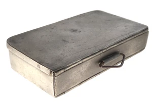Antique Pewter Fly Fishing Tin Double Piano Hinged Lid Hunting Tobacco - Picture 1 of 12