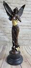 Gold Patina Guardian Butterfly Angel Bronze Figurine Mythical Marble Base Figure