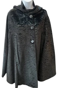 Vintage 1960s Crushed Velvet Tapestry Cape One Size Black Armholes Thick Fabric - Picture 1 of 24