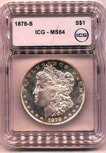Dólar de plata Morgan 1878 S ICG MS 64 ¡BLANCO EXPLOSIVO Y ESCARCHADO! - Imagen 1 de 2