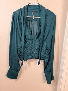 Blusa Top Free People Meet Me There Buttondown Verde Bálsamo Talla M - Imagen 1 de 10