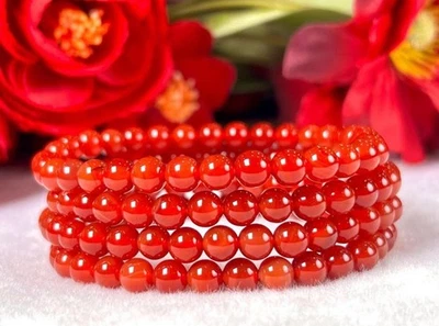 Brazalete elástico con cuentas de 6-8 mm de piedras preciosas redondas lisas de cornalina naranja 6-8"" Foto 1 de 4