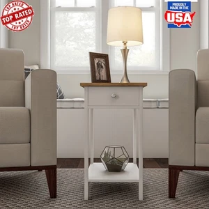 Rectangular Small End Side Table Nightstand W/ Drawer Shelf Foyers Entryways New - Picture 1 of 6
