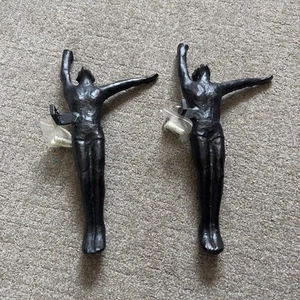 Vtg Cast Iron Bronze Black Medieval Wall Hanging Statues Man Cave art - Picture 1 of 7