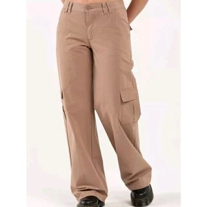 NWT RSQ Sz XL Dark Khaki Low Rise 90s Y2K Style Cargo Utility Pants Wide Leg - Picture 1 of 6