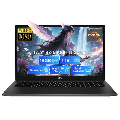 NIMO 17.3" IPS FHD Gaming-Laptop 8 Cores AMD Ryzen 7 6800H 16GB DDR5 RAM 1TB SSD - Image 1 of 4