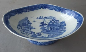 c.1820 Blue Transferware STAFFORDSHIRE Chinoiserie Oval DESSERT COMPORT - Picture 1 of 15