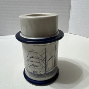 Vintage CCCC Japan Candle Holder w/ FRENCH SAILING VESSEL SIGNED HART 4 3/4" - Picture 1 of 14