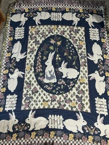 Vintage Turtle Creek afghanischer Überwurf 60 "x44" gewebter Wandteppich Decke 100 % Baumwolle Kaninchen - Bild 1 von 16