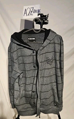 Cardigan Men L y2k Hoodie Sweater Gray Black Blokecore Logo Skater Zoo York sk8 - Image 1 of 4