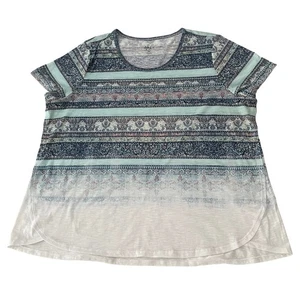 Style & Co Damen-T-Shirt 2X blau weiß Paisley Freizeit Oberteil Übergröße - Bild 1 von 4