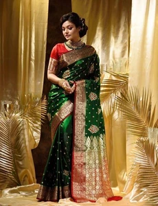 Designer Pakistani Bollywood Bridal Saree Blouse Indian Ethnic New Sari Wedding - Picture 1 of 2