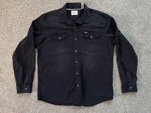 Camisa a Presión Wrangler Negra Denim Perla Vaquero Occidental Mangas Largas Talla L - Imagen 1 de 4