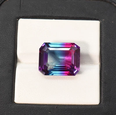 Lab Bio 紫色蓝色碧玺八角形翡翠切割宝石 16X12 毫米完美无瑕 — 第 1/4 张图片