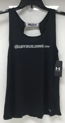 Camiseta sin mangas Under Armour / Bodybuilding.com Fly By negra/reflectante, para mujer talla pequeña Foto 1 de 4