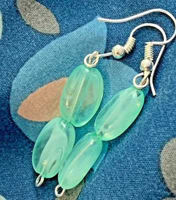 Turquoise Clear Smooth & Flat GemStone Dangling Handmade Earrings  - Image 1 of 3