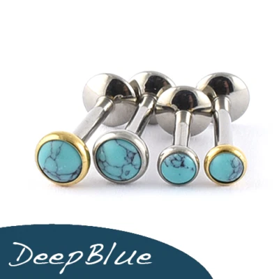 TITANIUM Labret Internal Thread bezel-set Turquoise Stone Tragus Cartilage Stud — 第 1/4 张图片