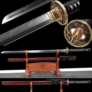 Handmade Japanese samurai Folded Steel Clay tempered Ninja Straight Blade - Picture 1 of 10