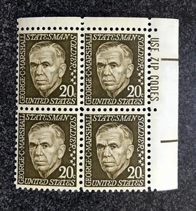1967US #1289 20c George Marshall Statesman Soldier - Zip Block of 4  mint - Picture 1 of 1