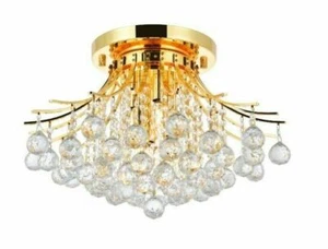 Living or Dining Room Crystal Flush Mount Ceiling 6 Light Foyer 19 inch Fixtures - Picture 1 of 10