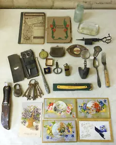 25+-Pc Lot Victorian/Antique Vintage Trunk Drawer Items ~ Military Whistle etc. - Picture 1 of 21