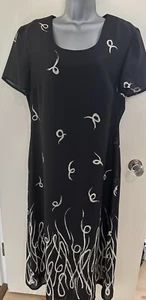 Windsmoor Black & Ivory Abstract Print Chiffon Dress Size 14 - Picture 1 of 18