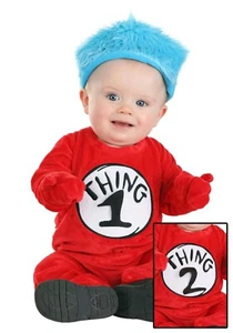 Infant Baby Dr. Seuss Thing 1 / Thing 2 Cat in the Hat Jumpsuit SIZE 6/9M (Used) - Picture 1 of 2