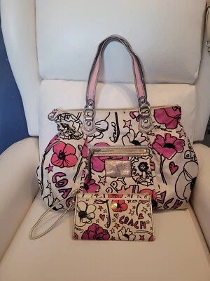 Coach Poppy Graffiti Petal Print Tote 16306 (SV) & Zip Wallet (GoldTone) 2pc Set - Image 1 of 4