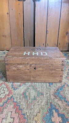 Antique Early Country Primitive Wood Document Box Dovetail 12" Signed - Image 1 of 4