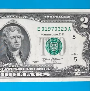 1970 March 23 (E 01970323 A) BIRTHDAY $2 Two Dollar Bill (_ 1970 / 3 / 23) - Picture 1 of 3