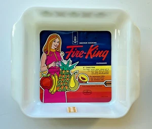 NOS Anchor Hocking Fire King Green Meadow 8" Cake Pan Dish Original Label - Picture 1 of 3