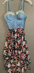 Baler Damen kleines Boho Kleid Denim Bustier Blumen Rock romantisch zierlich Y2K - Bild 1 von 8
