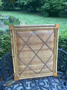 Vintage French Memo Bulletin Board Natural Bamboo & Wicker w/Leather Straps - Picture 1 of 3