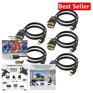 6FT DisplayPort to VGA Adapter Cable - 10-Pack for Gaming and Streaming Needs - Picture 1 of 11