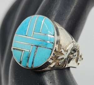 Navajo Indianer Sterlingsilber Türkis Intarsien Ring Herren Größe 10 - Bild 1 von 12