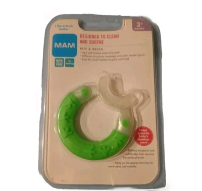 Mordedor de mordida y cepillo MAM cerdas suaves verdes calma y limpia 3+ meses NUEVO Foto 1 de 2