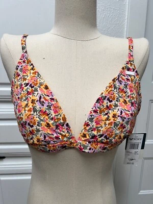 Roxy Beach Classics Fixed Triangle Bikini Top Pastel Rose Swept Up SzXL MSRP $42 - Image 1 of 4