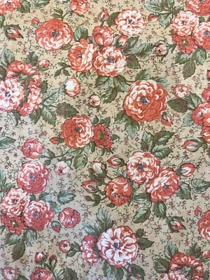 1.9 YARDS VTG JOAN KESSLER CONCORD PINK & White FLOWERS 44" WIDE COTTON OOP READ - Image 1 of 3