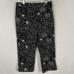 Talbots Pants Womens Size 10 Black Floral Embroidery Cotton Zip Pockets - Picture 1 of 9