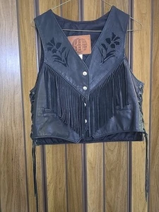 Chaleco de moto Kerr grande de cuero con flores para mujer talla L - Imagen 1 de 13