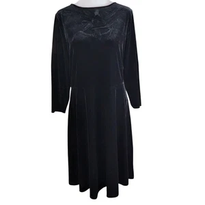 Talbots Black Velvet Dress Size 12P Midi Back Cutout Bow Side Zip 3/4 Sleeve - Picture 1 of 7