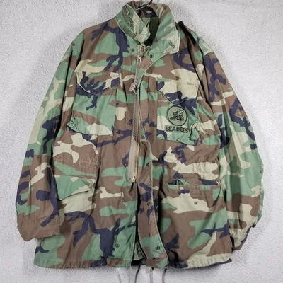 Vintage 1985 US Army M65 Field Jacket Seabees Woodland Camo Cold Weather M Long - Image 1 of 4