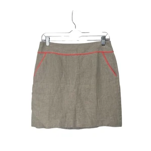 Ann Taylor Loft 100% Linen Biege Mini Skirt W/ Contrasting Hem Women's Size 2 - Picture 1 of 14