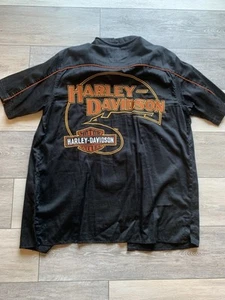 Harley Davidson Shirt Mens L Black Button Up Biker Motorcycle Logo - Picture 1 of 3