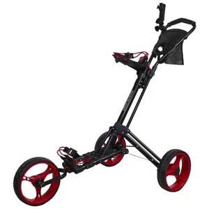 Northlight 48" Black and Red Easy Folding 3 Wheel Golf Bag Push Cart - Picture 1 of 7