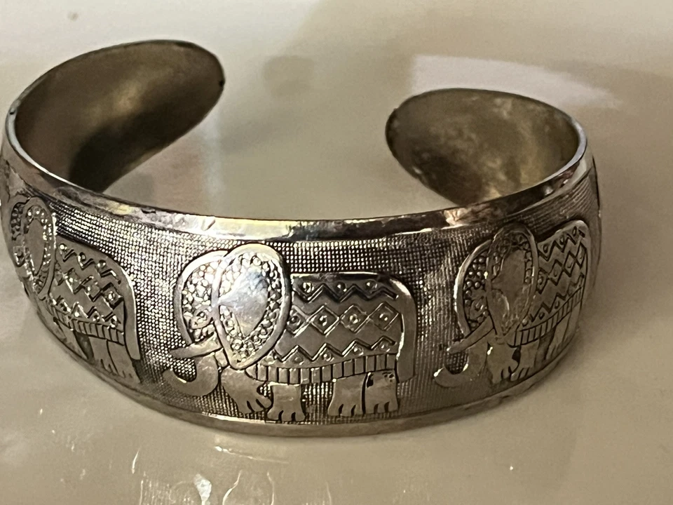 "Brazalete de plata de colección brazalete buena fortuna elefante de la suerte tibetano brazalete brazalete 7"" 15 g" Foto 1 de 4
