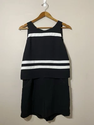 Mameluco Parker Amor para mujer GRANDE negro blanco a rayas superpuestas mangas espalda dividida Foto 1 de 4