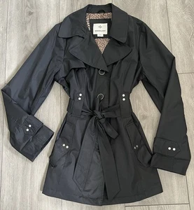 Abrigo de lluvia negro para mujer Weather Tamer bolsillos con cinturón talla mediana - Imagen 1 de 7